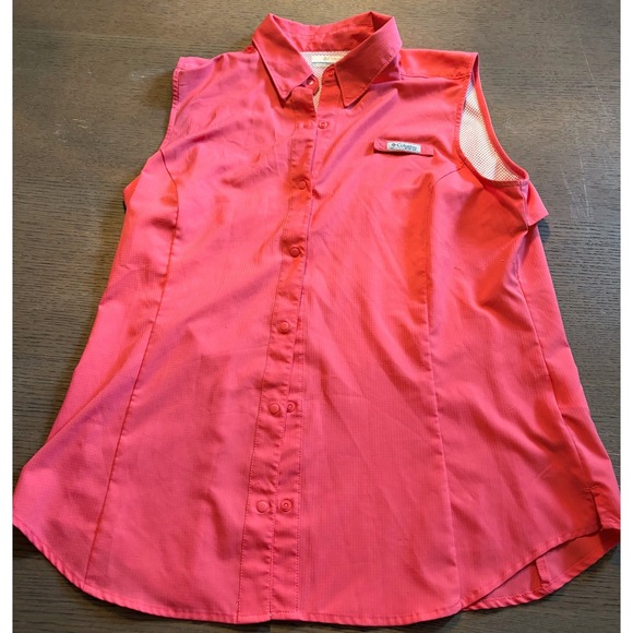 Columbia Other - Columbia PFG Mens Sleeveless Fishing Shirt Coral Pink Ripstop Ventilated L/G